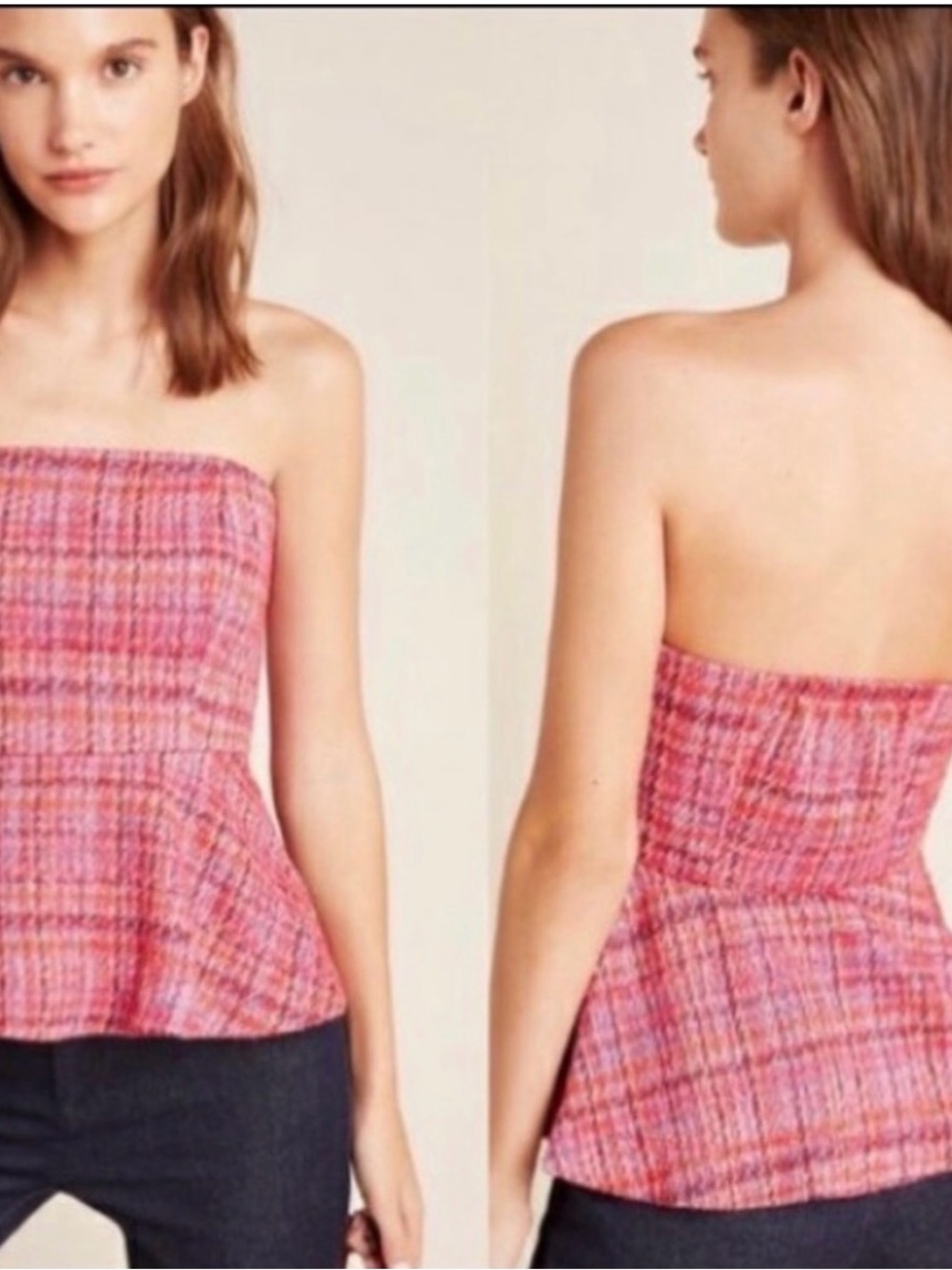 NWT Anthropologie Maeve Shannon Strapless‎ Peplum Tweed Top Size Large